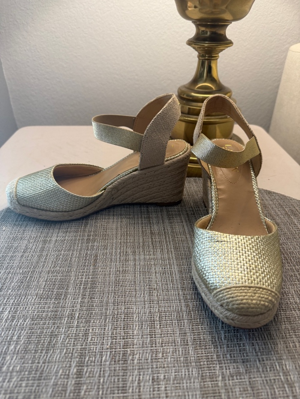 Lauren Ralph Lauren Metallic Gold Woven Espadrille Wedge Sandals